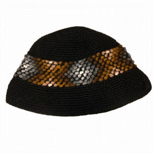 HAND Knit Bucket Hat Black w Grey Brown Diamond Pattern Made in Peru